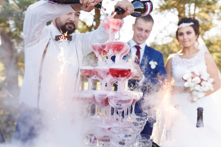 Custom cocktail wedding champagne glass pyramid 